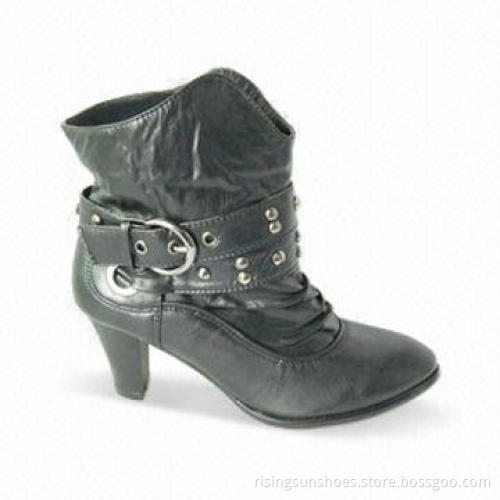 Women's Short Dress Boot with Belts and Metal Buckles, Middle-heel Design, OEM Orders are Welcome